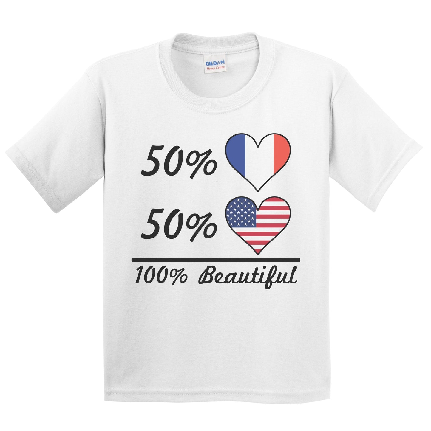 50% French 50% American 100% Beautiful France Flag Heart Youth T-Shirt