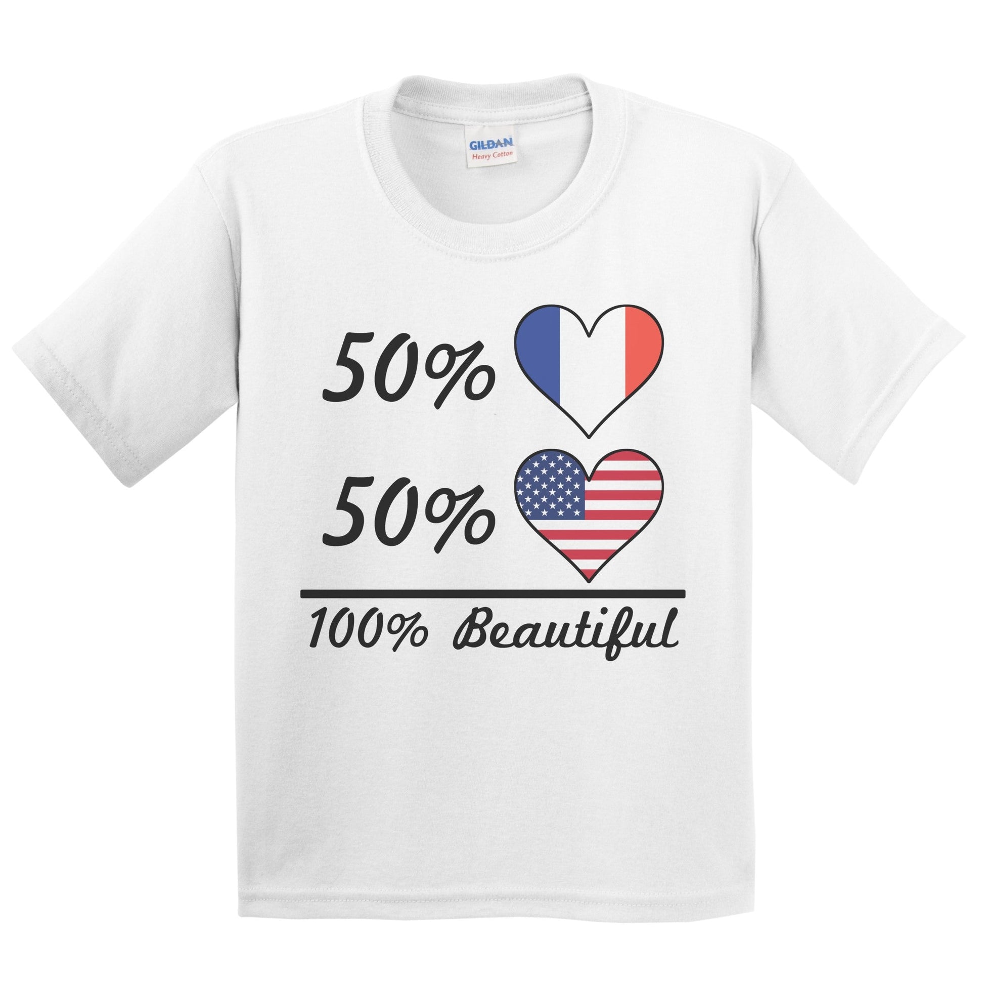 50% French 50% American 100% Beautiful France Flag Heart Youth T-Shirt