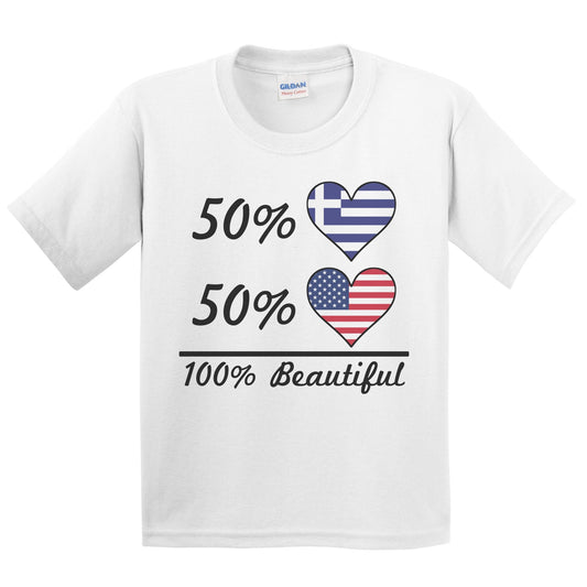 50% Greek 50% American 100% Beautiful Greece Flag Heart Youth T-Shirt