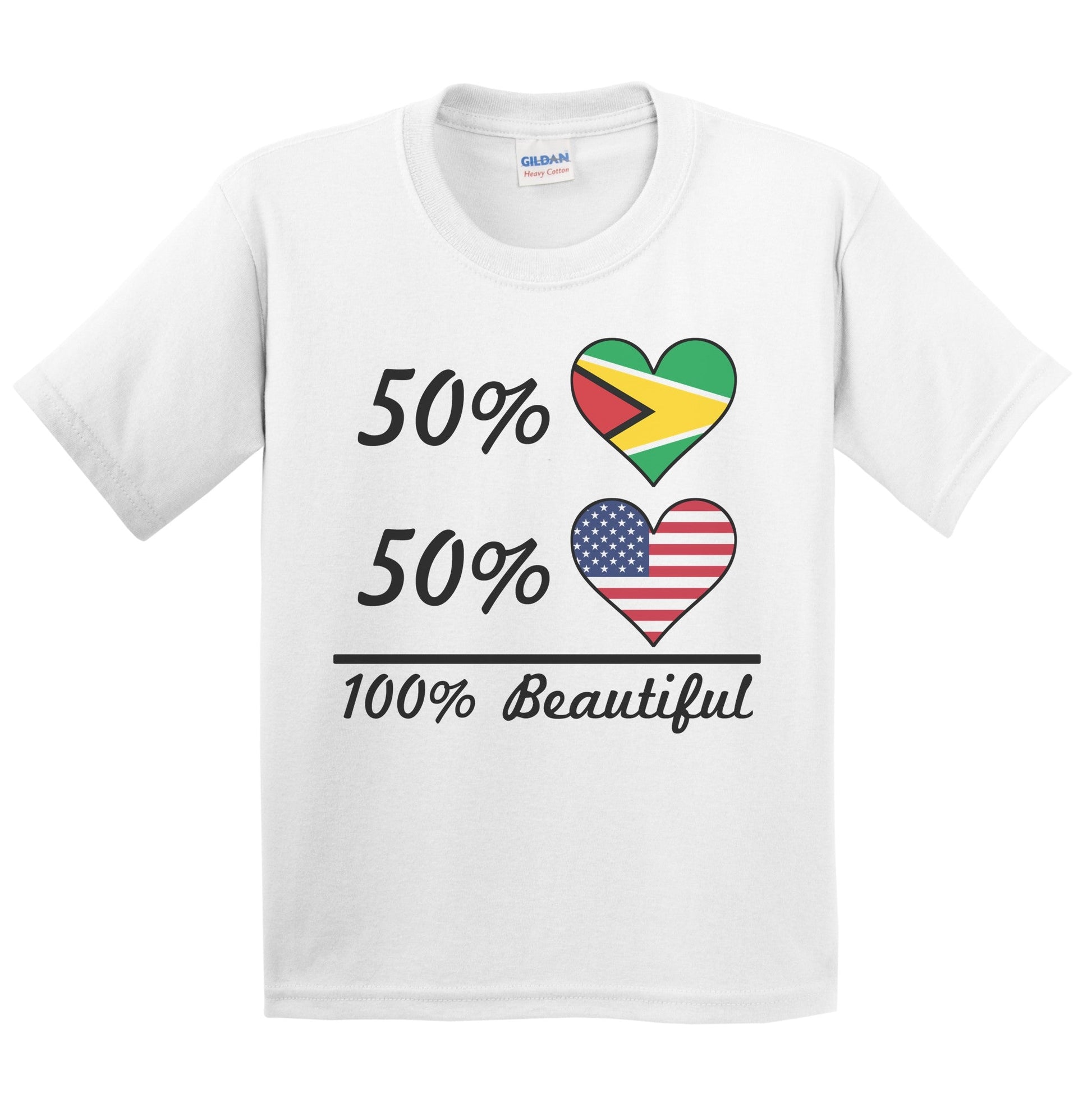 50% Guyanese 50% American 100% Beautiful Guyana Flag Heart Youth T-Shirt