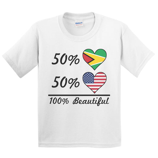 50% Guyanese 50% American 100% Beautiful Guyana Flag Heart Youth T-Shirt