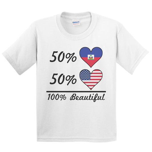50% Haitian 50% American 100% Beautiful Haiti Flag Heart Youth T-Shirt