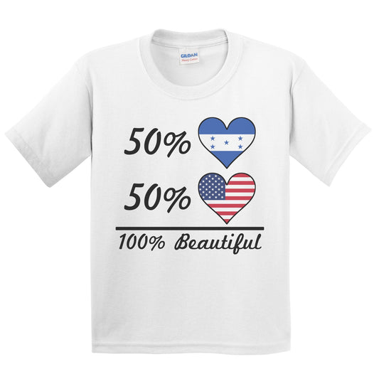 50% Honduran 50% American 100% Beautiful Honduras Flag Heart Youth T-Shirt