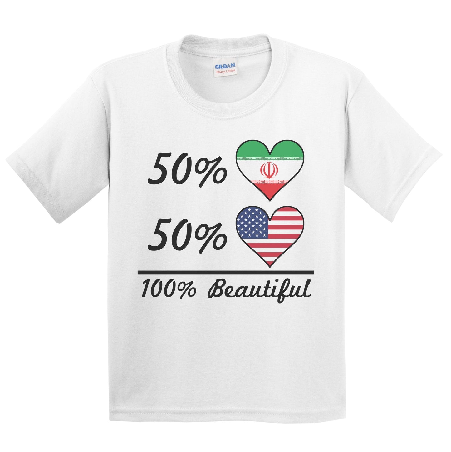 50% Iranian 50% American 100% Beautiful Iran Flag Heart Youth T-Shirt