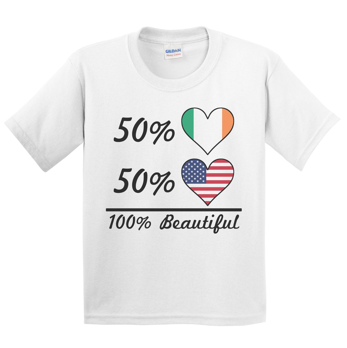 50% Irish 50% American 100% Beautiful Ireland Flag Heart Youth T-Shirt