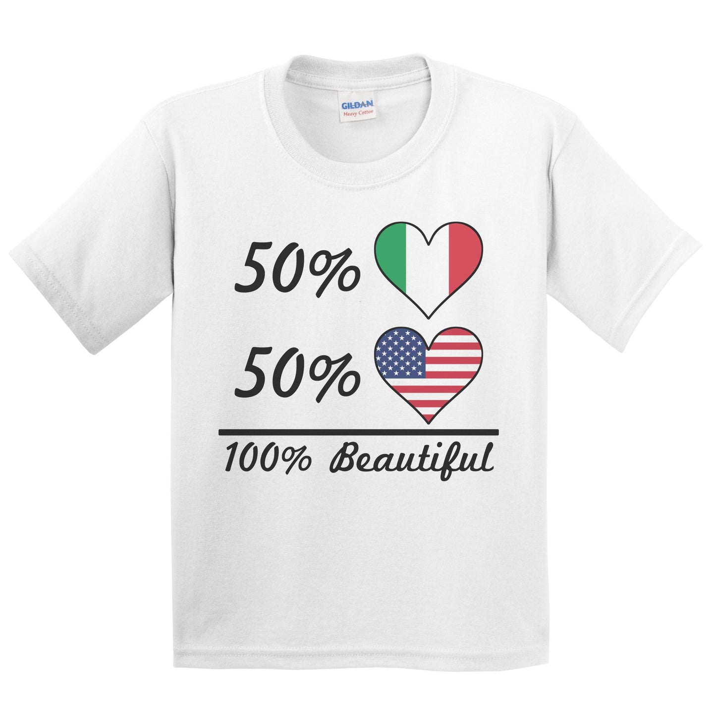 50% Italian 50% American 100% Beautiful Italy Flag Heart Youth T-Shirt