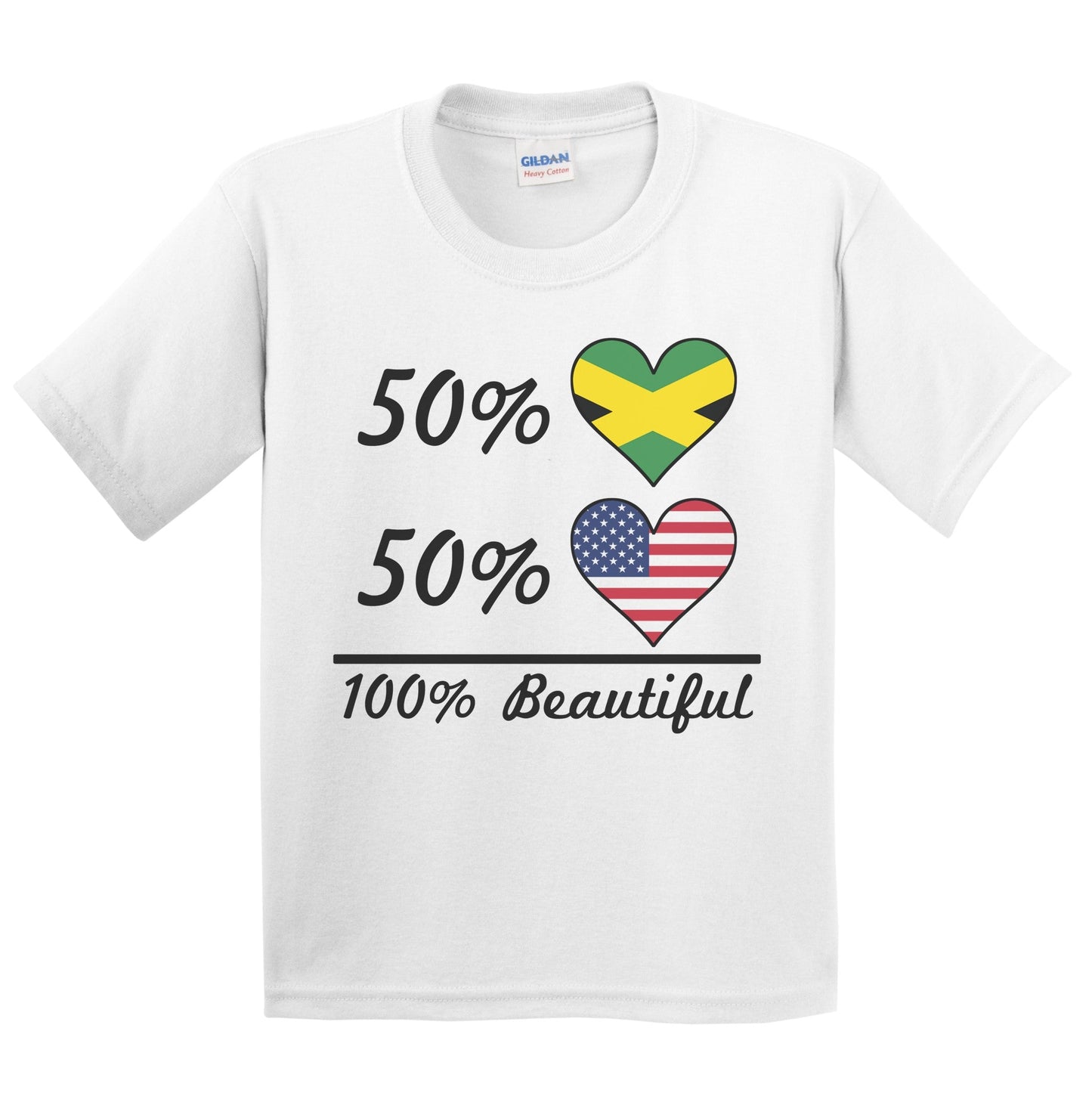 50% Jamaican 50% American 100% Beautiful Jamaica Flag Heart Youth T-Shirt