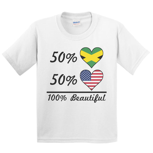 50% Jamaican 50% American 100% Beautiful Jamaica Flag Heart Youth T-Shirt