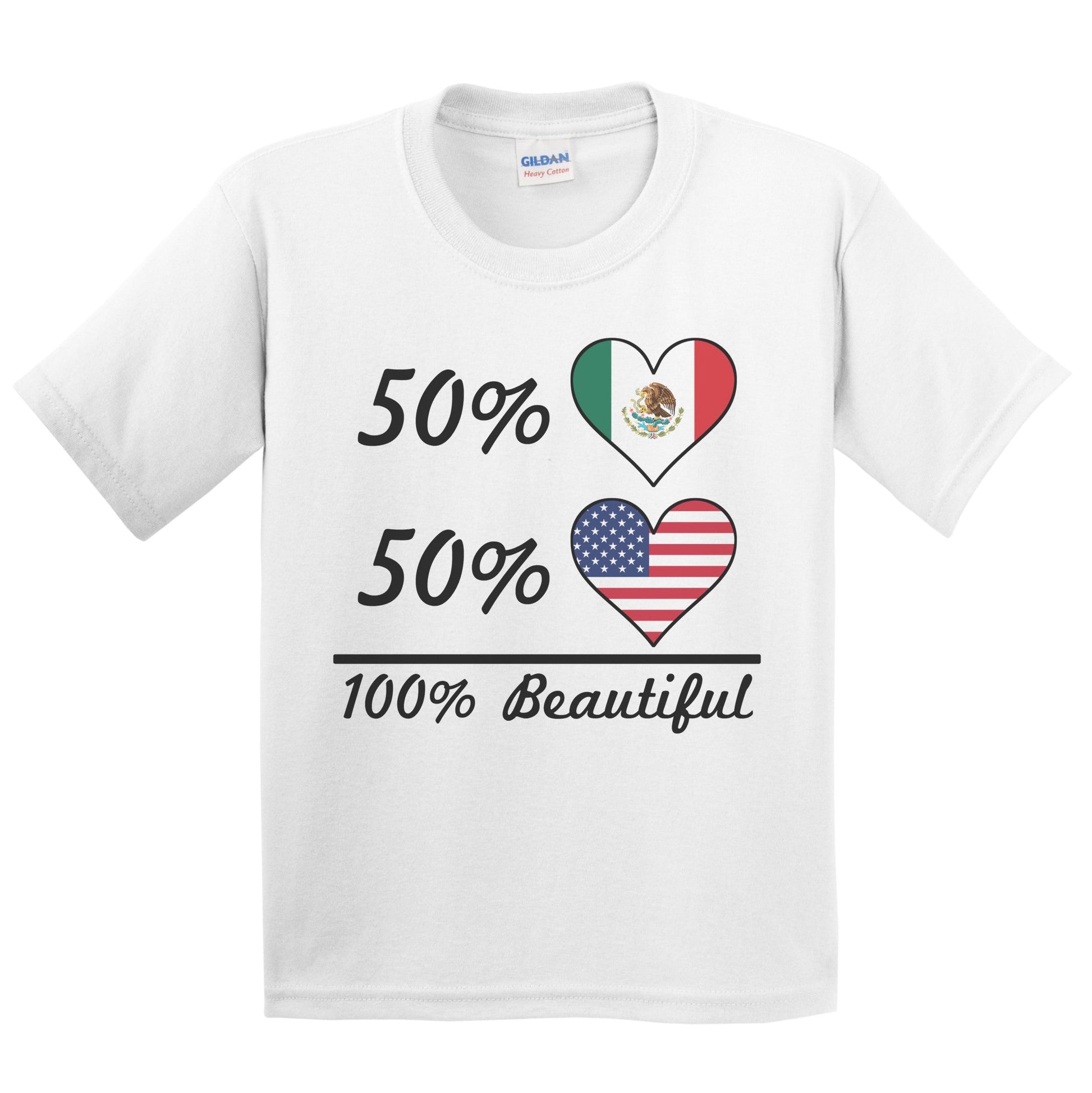 50% Mexican 50% American 100% Beautiful Mexico Flag Heart Youth T-Shirt