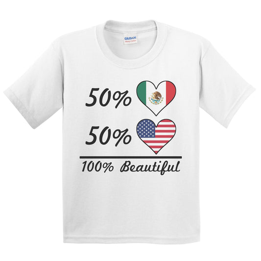 50% Mexican 50% American 100% Beautiful Mexico Flag Heart Youth T-Shirt