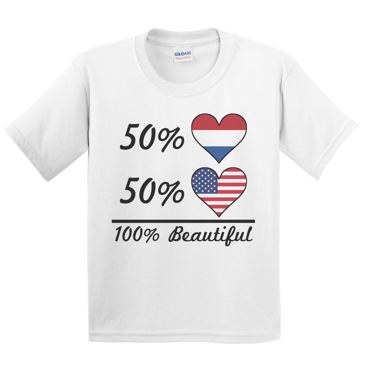 50% Dutch 50% American 100% Beautiful Netherlands Flag Heart Youth T-Shirt