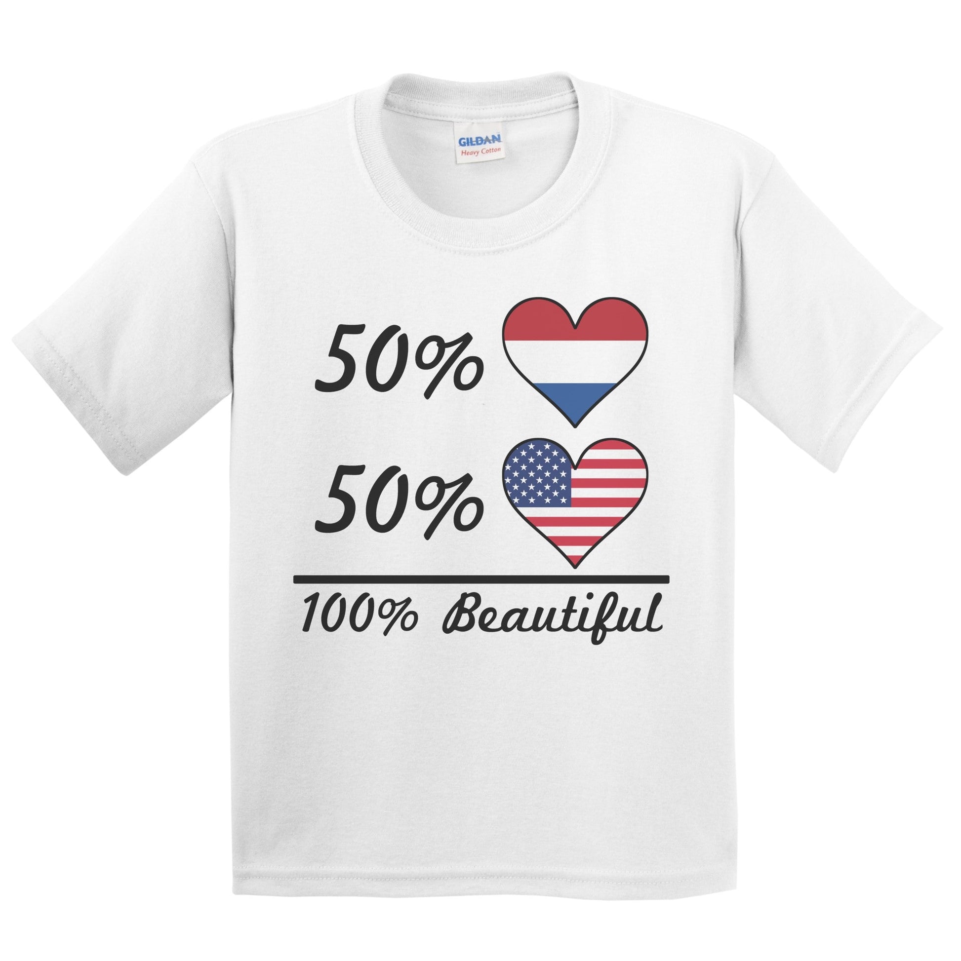 50% Dutch 50% American 100% Beautiful Netherlands Flag Heart Youth T-Shirt