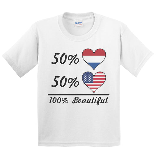 50% Dutch 50% American 100% Beautiful Netherlands Flag Heart Youth T-Shirt