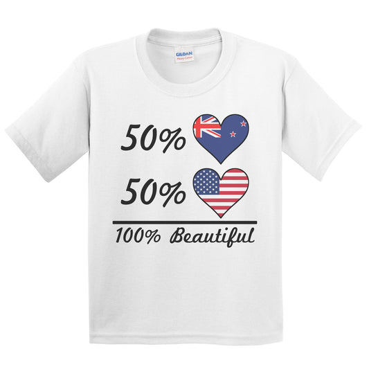 50% Kiwi 50% American 100% Beautiful New Zealand Flag Heart Youth T-Shirt