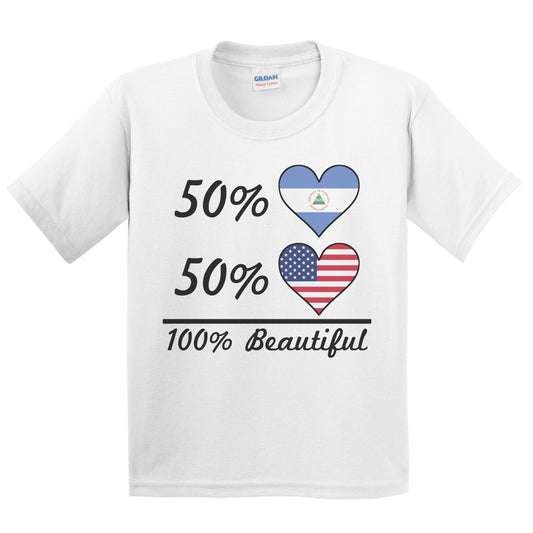 50% Nicaraguan 50% American 100% Beautiful Nicaragua Flag Heart Youth T-Shirt