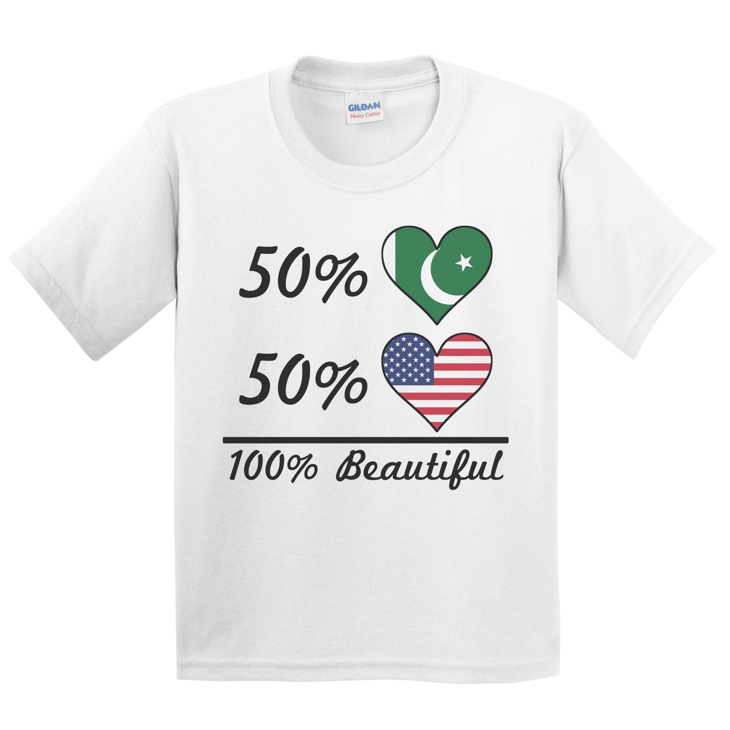 50% Pakistani 50% American 100% Beautiful Pakistan Flag Heart Youth T-Shirt