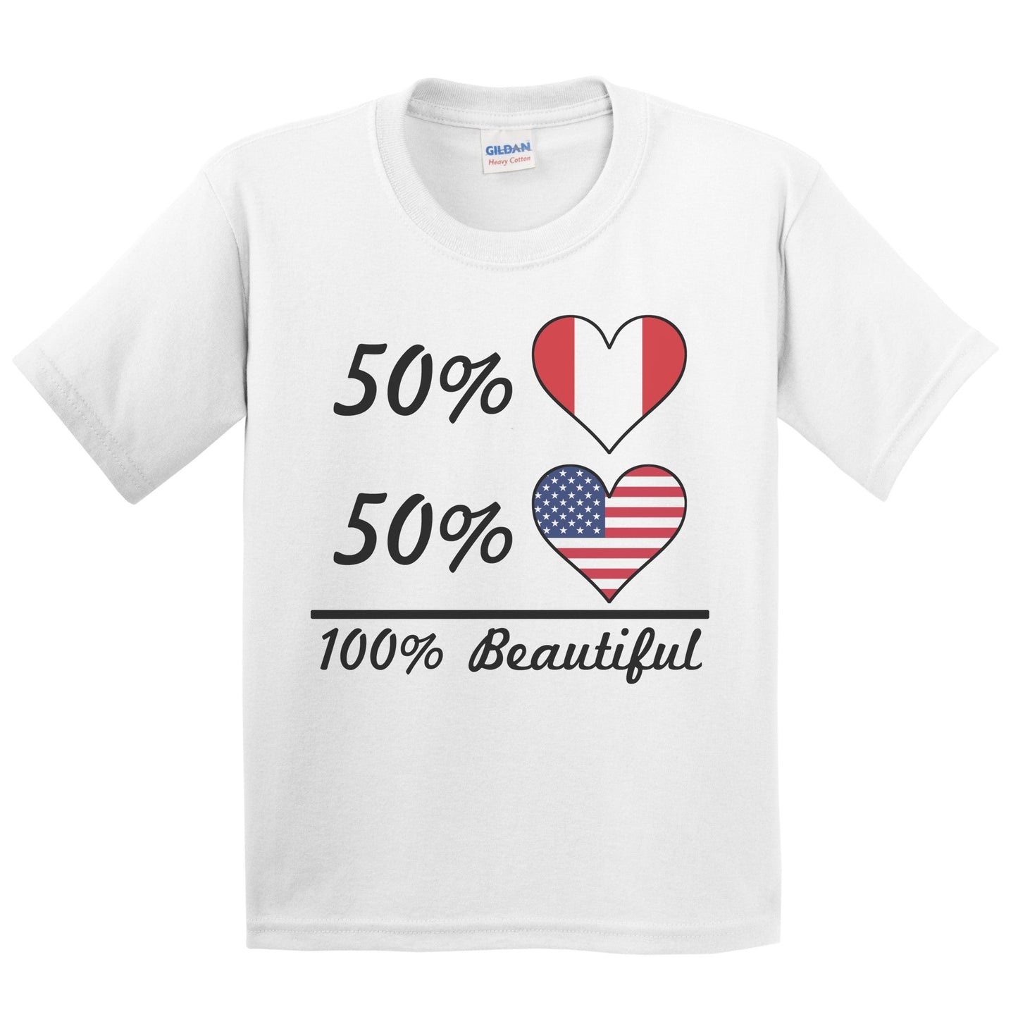 50% Peruvian 50% American 100% Beautiful Peru Flag Heart Youth T-Shirt