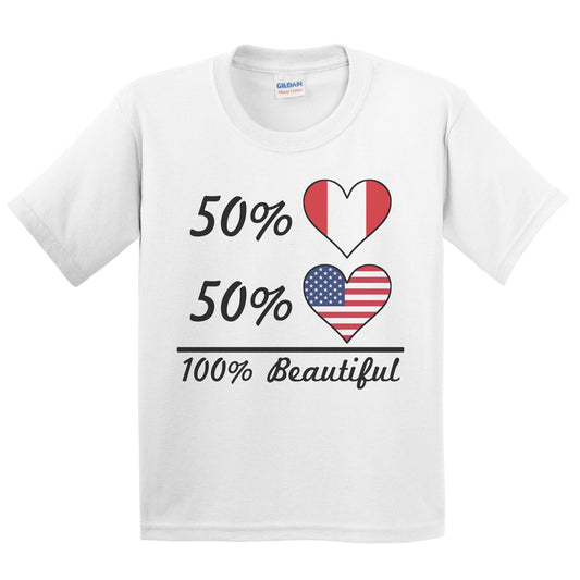 50% Peruvian 50% American 100% Beautiful Peru Flag Heart Youth T-Shirt