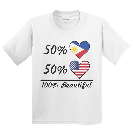 50% Filipino 50% American 100% Beautiful Philippines Flag Heart Youth T-Shirt