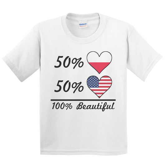 50% Polish 50% American 100% Beautiful Poland Flag Heart Youth T-Shirt