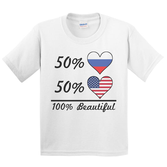 50% Russian 50% American 100% Beautiful Russia Flag Heart Youth T-Shirt