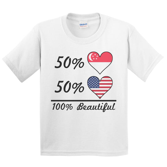 50% Singaporean 50% American 100% Beautiful Singapore Flag Heart Youth T-Shirt