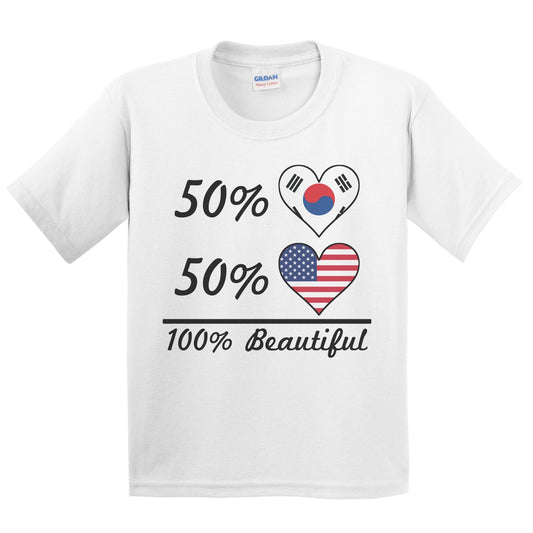 50% Korean 50% American 100% Beautiful South Korea Flag Heart Youth T-Shirt