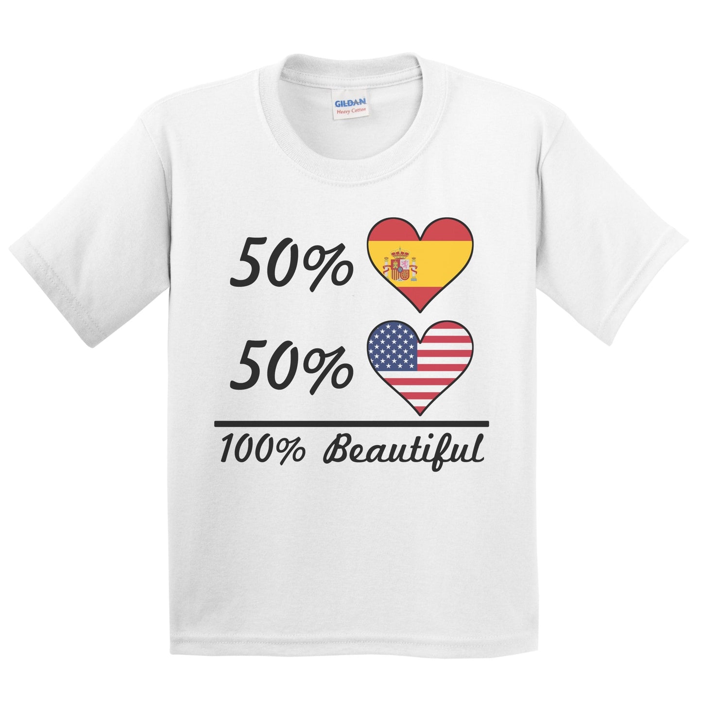 50% Spanish 50% American 100% Beautiful Spain Flag Heart Youth T-Shirt