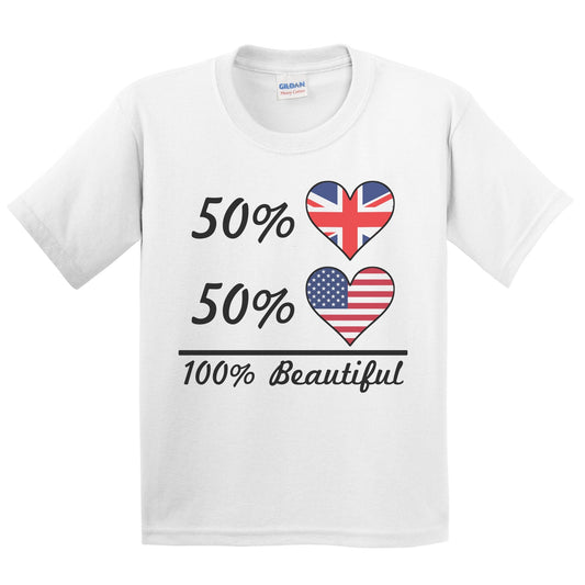 50% British 50% American 100% Beautiful United Kingdom Flag Heart Youth T-Shirt