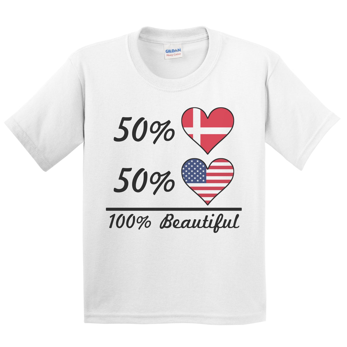 50% Danish 50% American 100% Beautiful Denmark Flag Heart Youth T-Shirt
