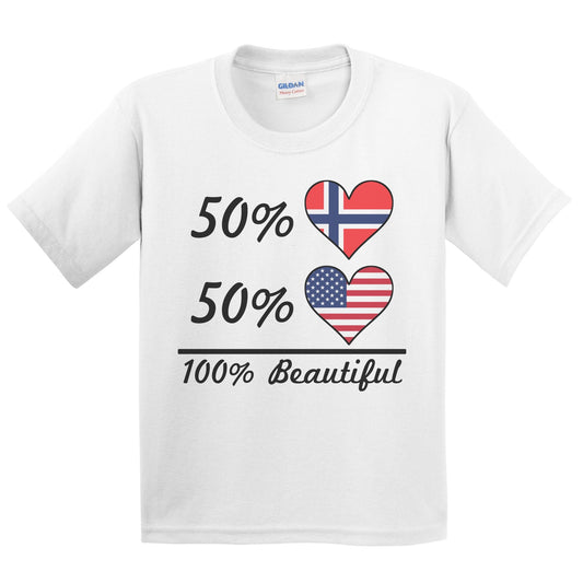 50% Norwegian 50% American 100% Beautiful Norway Flag Heart Youth T-Shirt