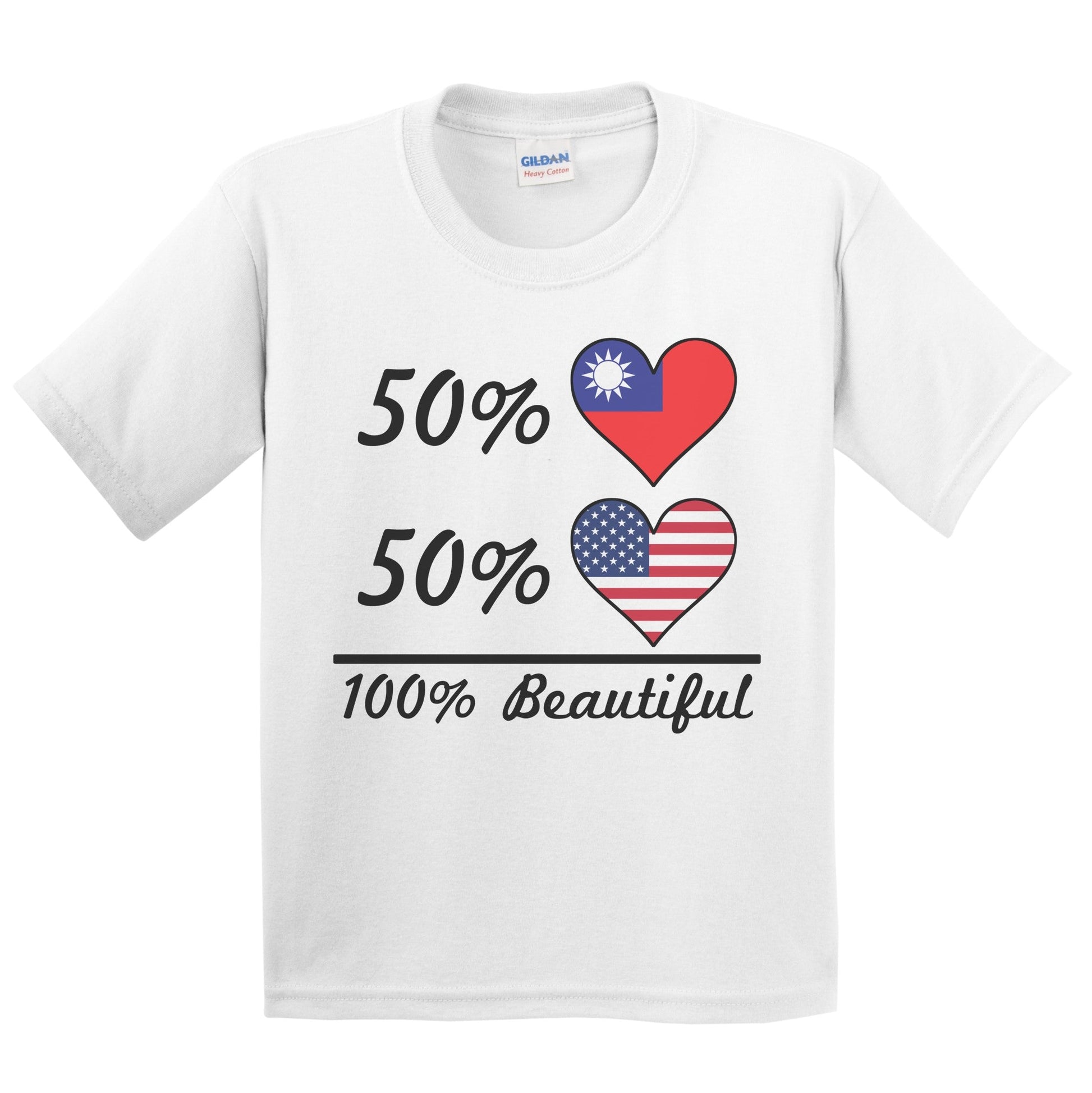 50% Taiwanese 50% American 100% Beautiful Taiwan Flag Heart Youth T-Shirt