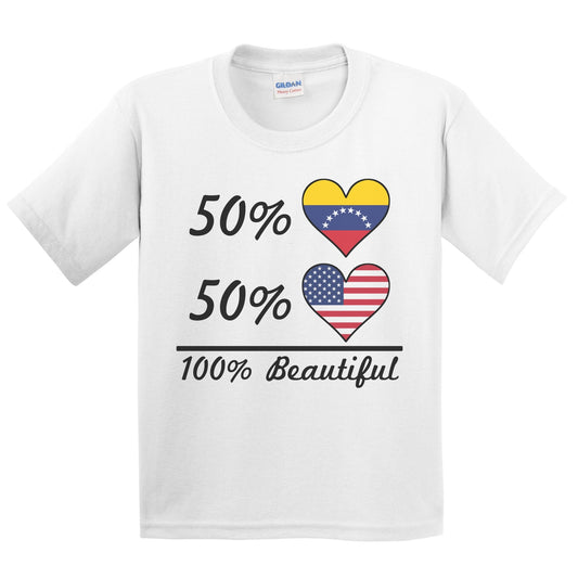 50% Venezuelan 50% American 100% Beautiful Venezuela Flag Heart Youth T-Shirt