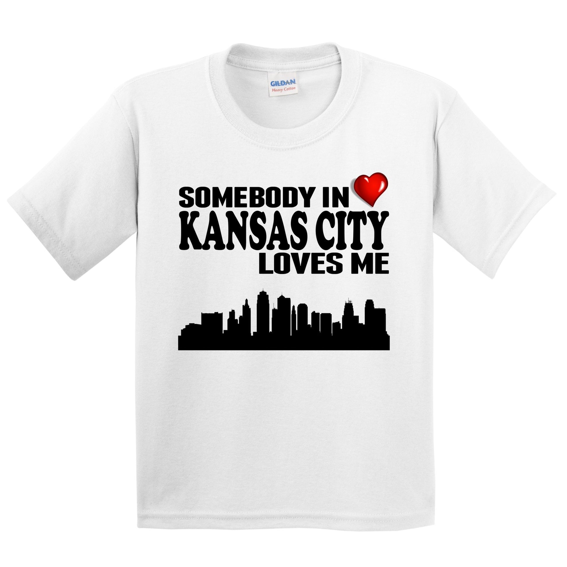 Really Awesome Shirts Somebody in Kansas City Loves Me Kids Youth T-Shirt Youth X-Large / White