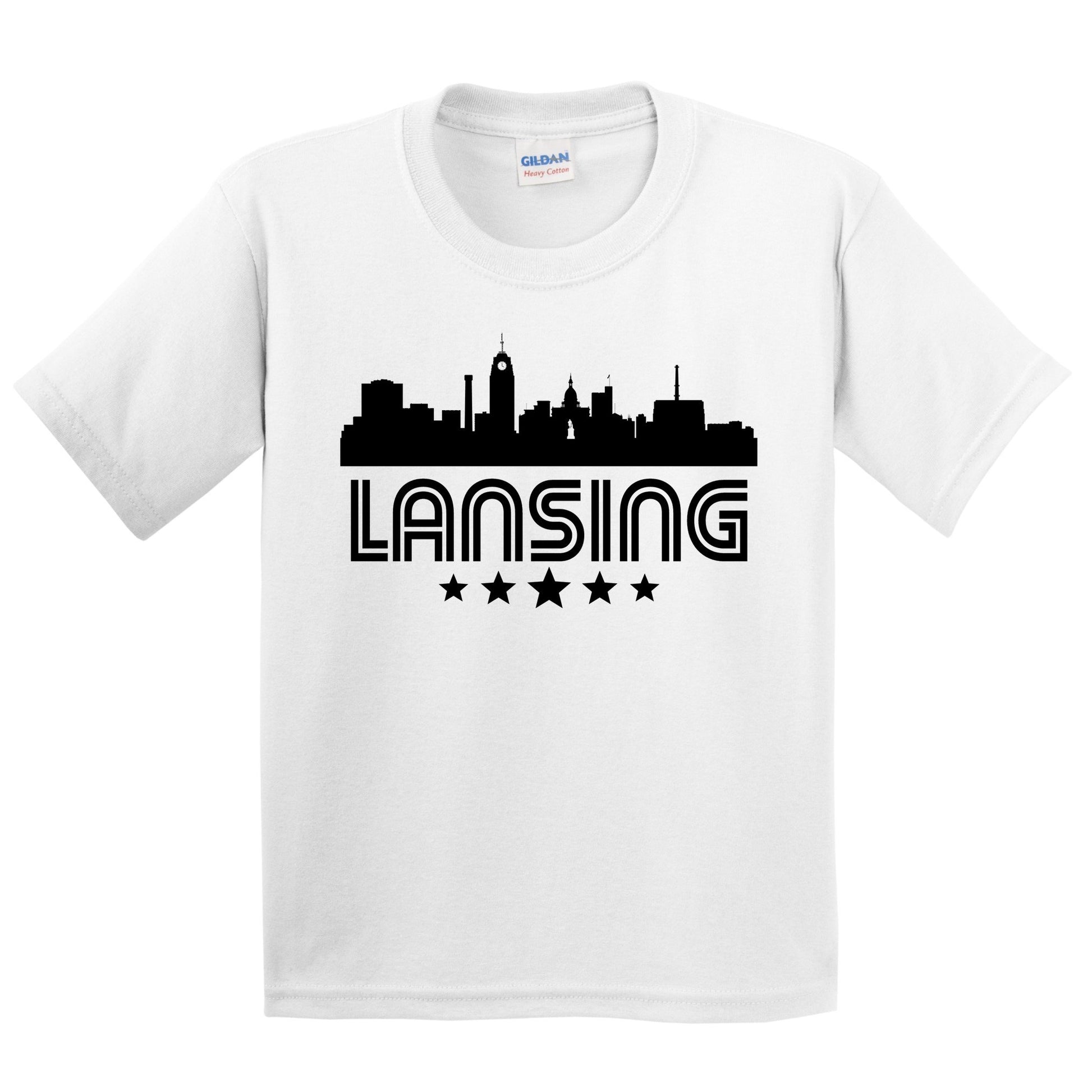 Lansing Michigan Skyline Retro Style Kids T-Shirt