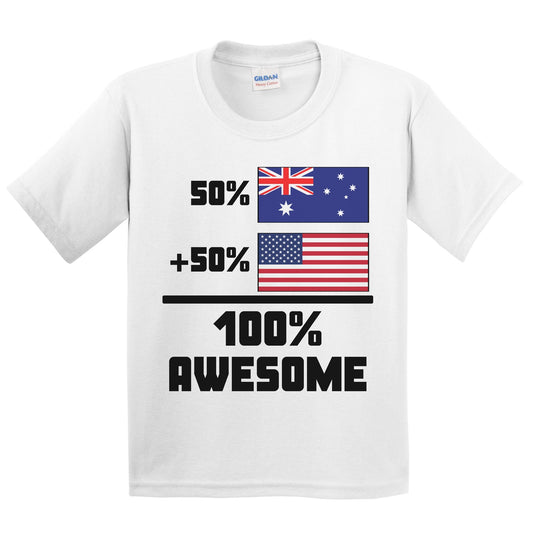 50% Australian 50% American 100% Awesome Funny Flag Kids Youth T-Shirt
