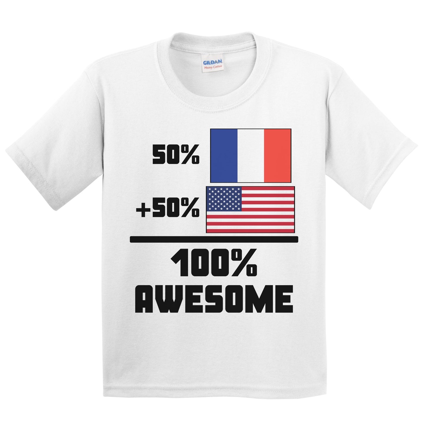 50% French 50% American 100% Awesome Funny Flag Kids Youth T-Shirt