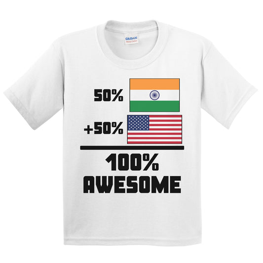 50% Indian 50% American 100% Awesome Funny Flag Kids Youth T-Shirt