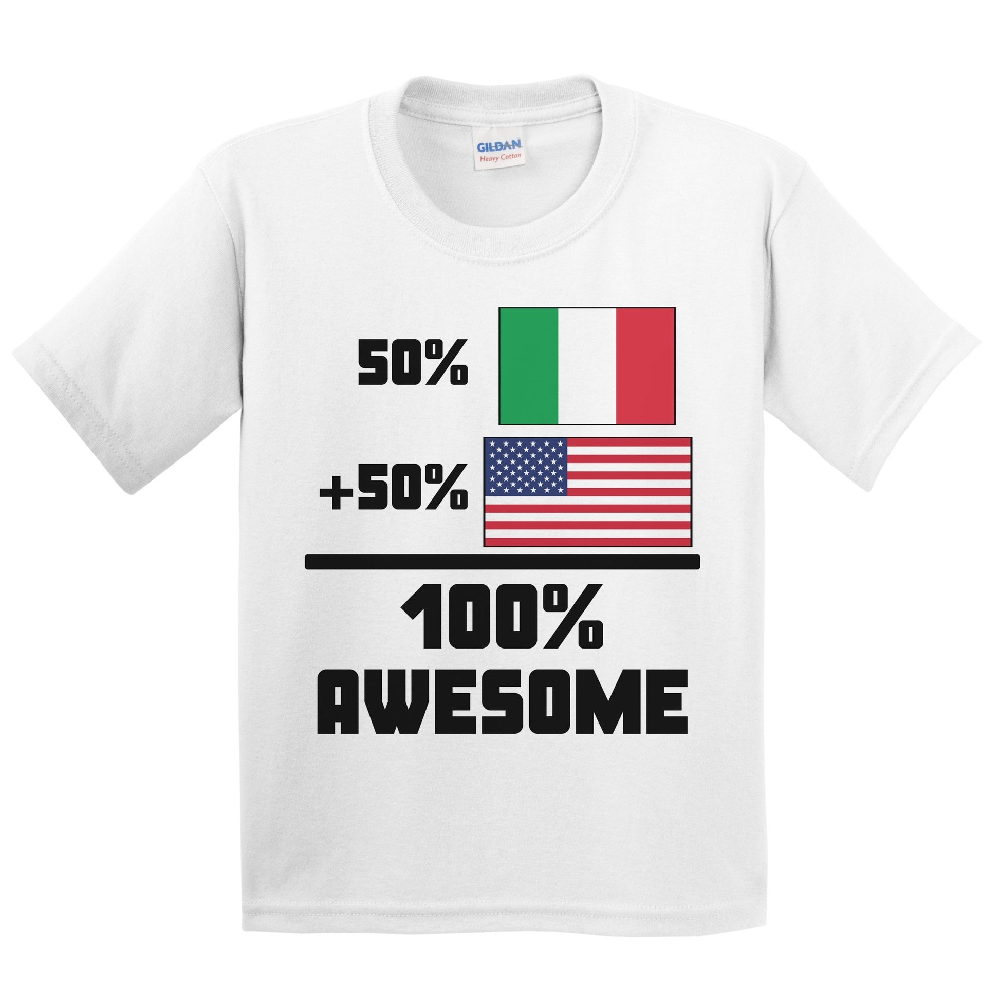 50% Italian 50% American 100% Awesome Funny Flag Kids Youth T-Shirt
