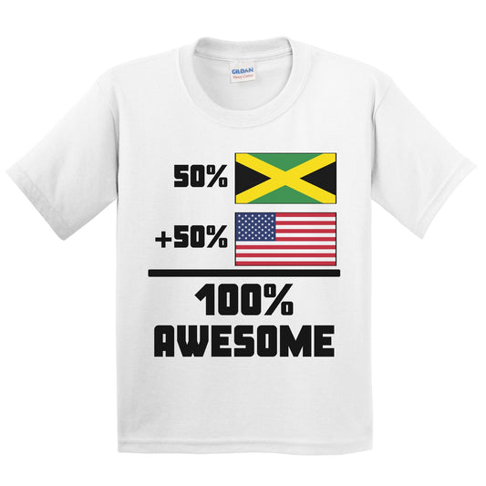 50% Jamaican 50% American 100% Awesome Funny Flag Kids Youth T-Shirt