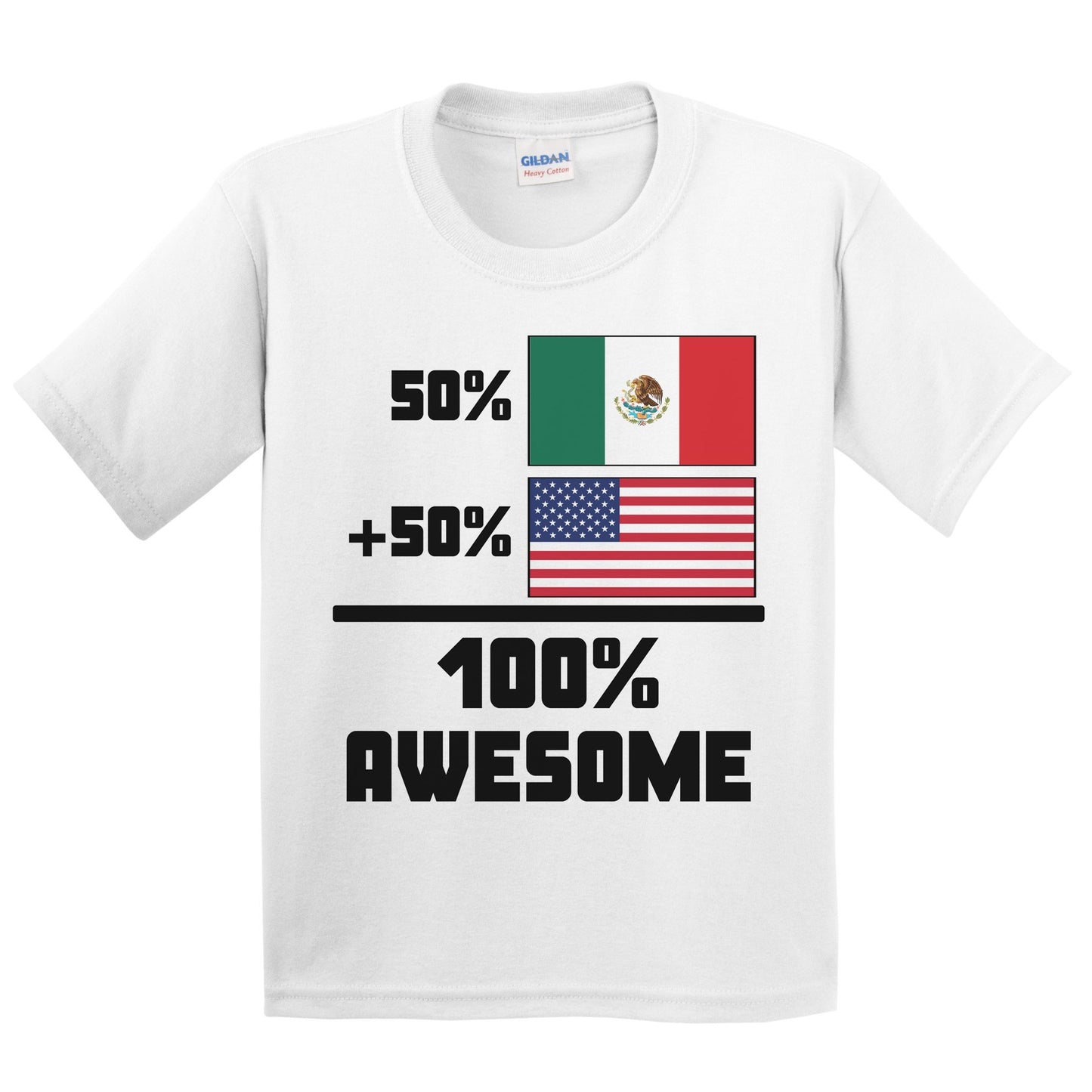 50% Mexican 50% American 100% Awesome Funny Flag Kids Youth T-Shirt