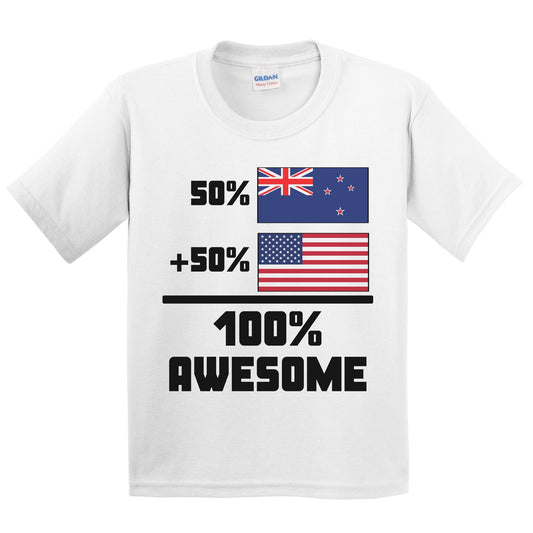 50% New Zealand 50% American 100% Awesome Funny Flag Kids Youth T-Shirt