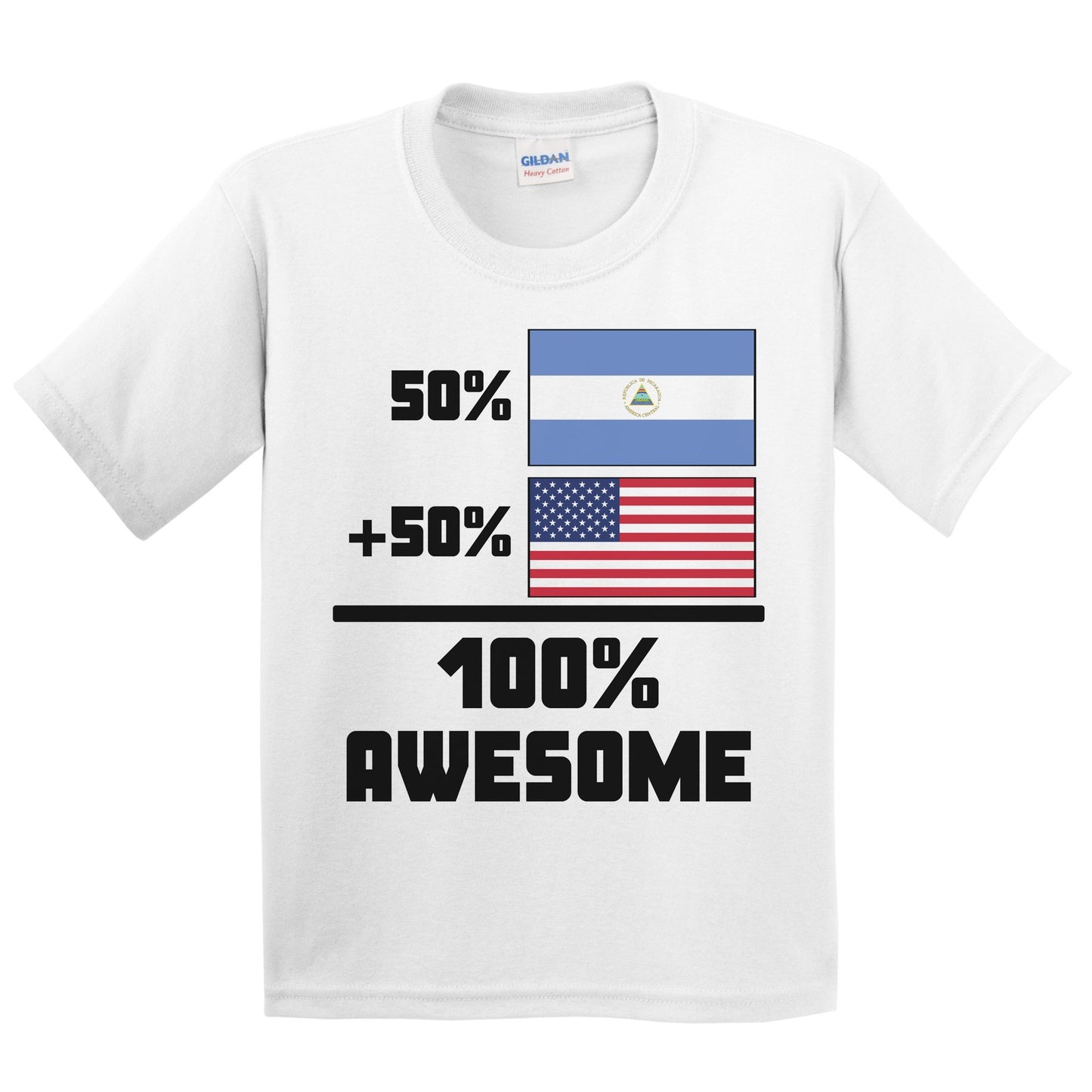 50% Nicaraguan 50% American 100% Awesome Funny Flag Kids Youth T-Shirt