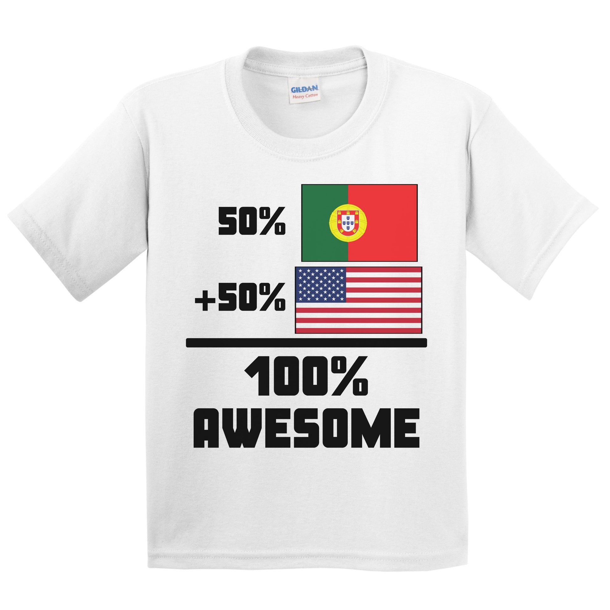 50% Portuguese 50% American 100% Awesome Funny Flag Kids Youth T-Shirt