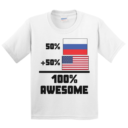 50% Russian 50% American 100% Awesome Funny Flag Kids Youth T-Shirt