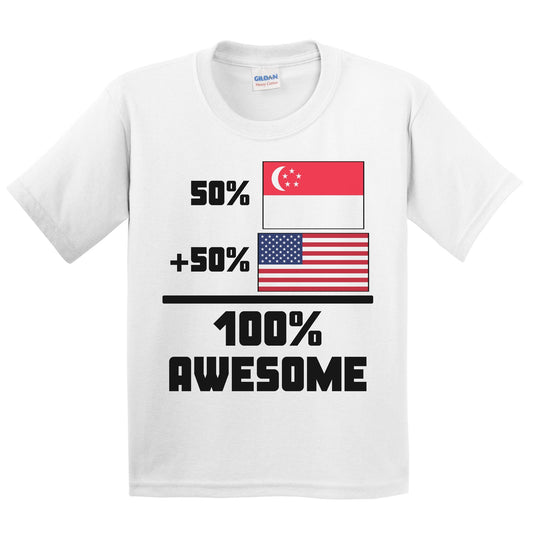 50% Singaporean 50% American 100% Awesome Funny Flag Kids Youth T-Shirt