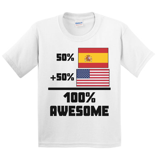 50% Spanish 50% American 100% Awesome Funny Flag Kids Youth T-Shirt