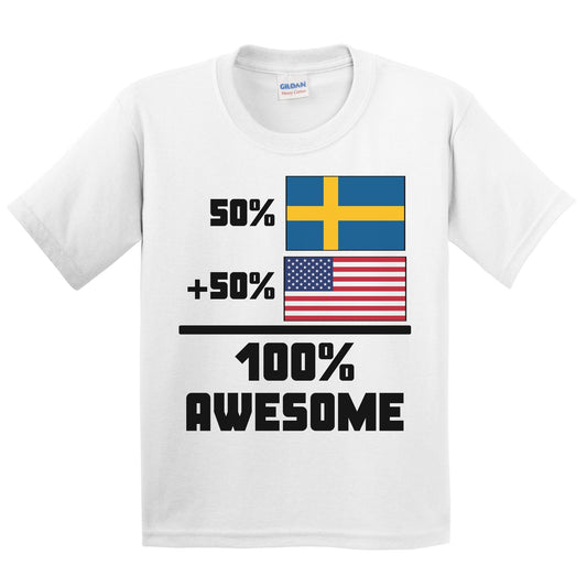 50% Swedish 50% American 100% Awesome Funny Flag Kids Youth T-Shirt