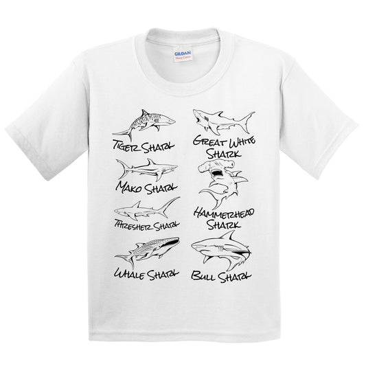 Types of Sharks Cool Shark Kids Youth T-Shirt