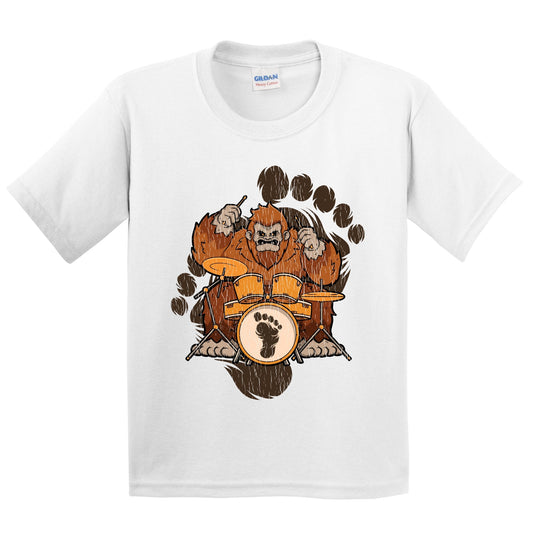 Kids Bigfoot Drummer Shirt - Sasquatch Playing Drums Youth T-Shirt